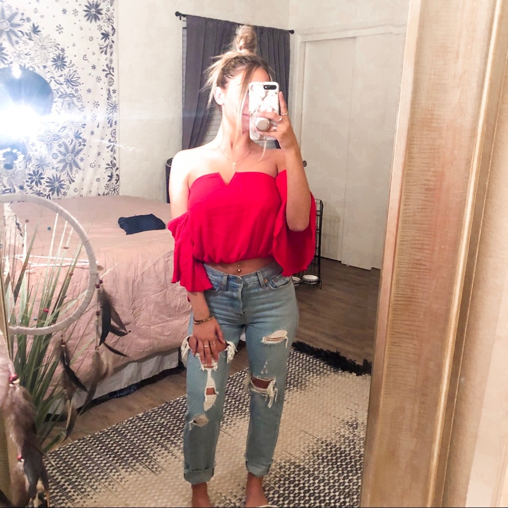 Red Off the Shoulder Top